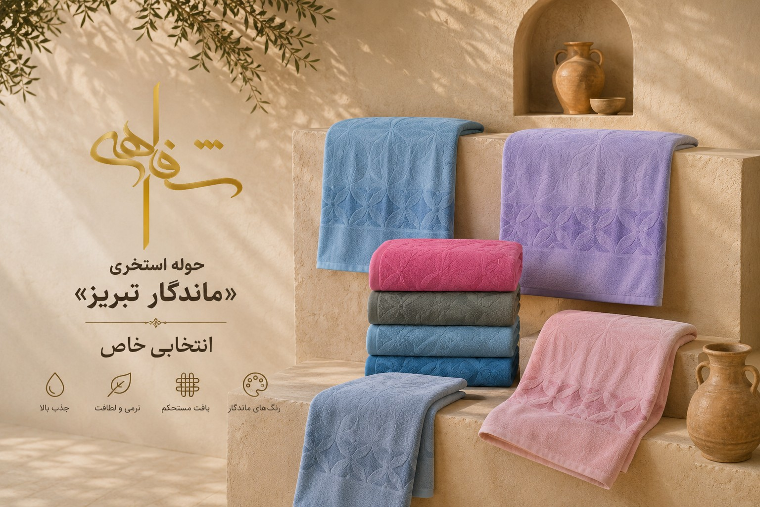 تصویر حوله استخری ماندگار تبریز 100٪ کتان با آبگیری فوق‌العاده