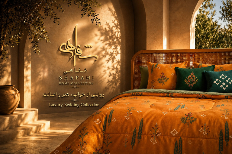 بنر اصلی کالای خواب شفاهی با نمایش روتختی لوکس Hermodr، نورپردازی سینمایی، رنگهای گرم و فضایی الهامگرفته از معماری اصیل ایرانی.
